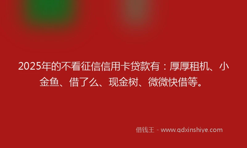 2025年的不看征信信用卡贷款有：厚厚租机、小金鱼、借了么、现金树、微微快借等。