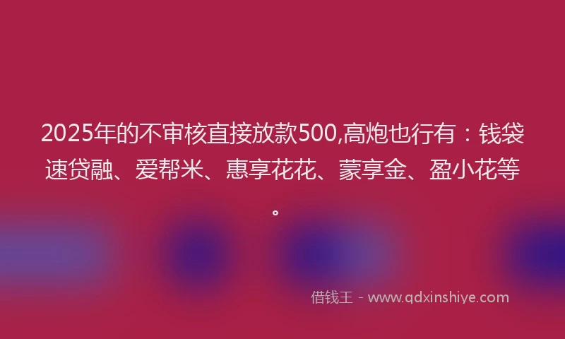 2025年的不审核直接放款500,高炮也行有：钱袋速贷融、爱帮米、惠享花花、蒙享金、盈小花等。