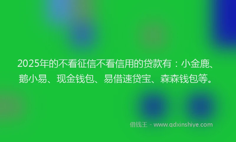 2025年的不看征信不看信用的贷款有：小金鹿、鹅小易、现金钱包、易借速贷宝、森森钱包等。
