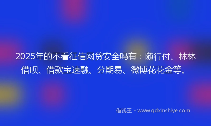2025年的不看征信网贷安全吗有：随行付、林林借呗、借款宝速融、分期易、微博花花金等。