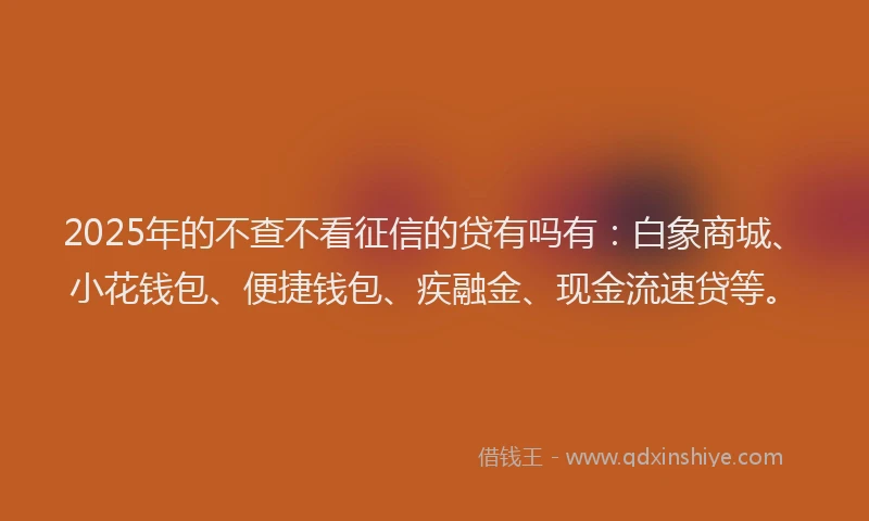 2025年的不查不看征信的贷有吗有：白象商城、小花钱包、便捷钱包、疾融金、现金流速贷等。