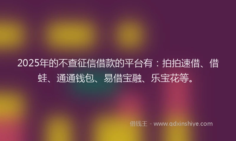 2025年的不查征信借款的平台有：拍拍速借、借蛙、通通钱包、易借宝融、乐宝花等。