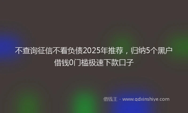 不查询征信不看负债2025年推荐，归纳5个黑户借钱0门槛极速下款口子