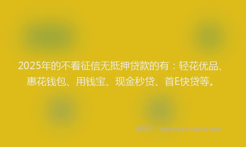 2025年的不看征信无抵押贷款的有：轻花优品、惠花钱包、用钱宝、现金秒贷、首E快贷等。