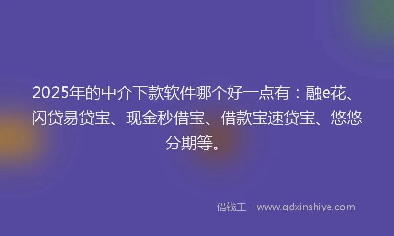 2025年的中介下款软件哪个好一点有：融e花、闪贷易贷宝、现金秒借宝、借款宝速贷宝、悠悠分期等。