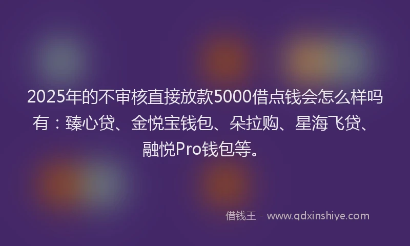 2025年的不审核直接放款5000借点钱会怎么样吗有：臻心贷、金悦宝钱包、朵拉购、星海飞贷、融悦Pro钱包等。