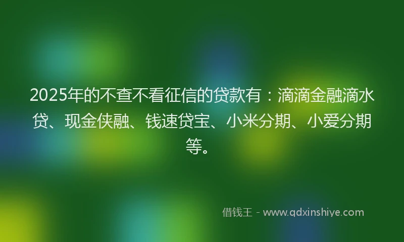 2025年的不查不看征信的贷款有:滴滴金融滴水贷、现金侠融、钱速贷宝、小米分期、小爱分期等。