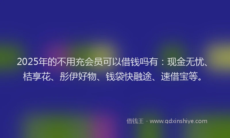 2025年的不用充会员可以借钱吗有：现金无忧、桔享花、彤伊好物、钱袋快融途、速借宝等。