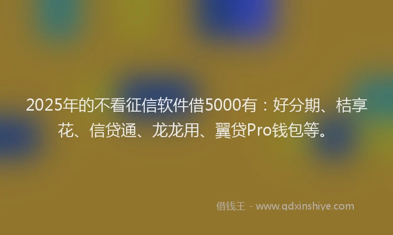 2025年的不看征信软件借5000有：好分期、桔享花、信贷通、龙龙用、翼贷Pro钱包等。