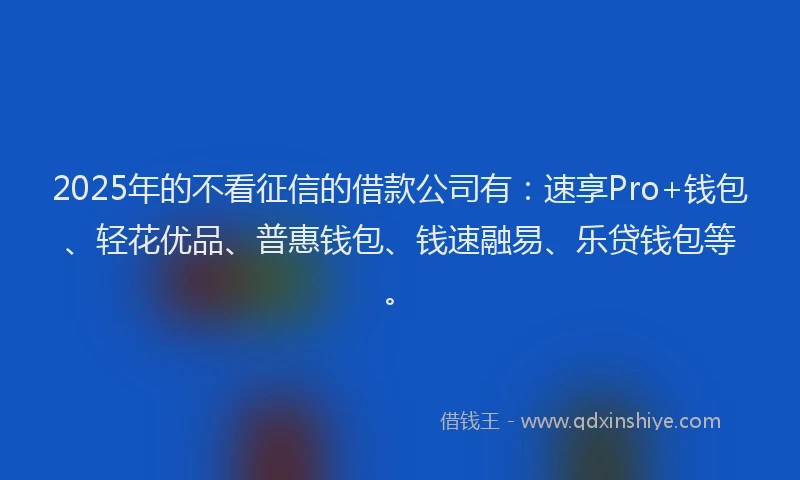 2025年的不看征信的借款公司有：速享Pro+钱包、轻花优品、普惠钱包、钱速融易、乐贷钱包等。