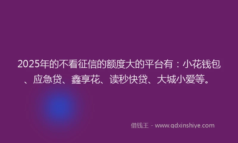 2025年的不看征信的额度大的平台有：小花钱包、应急贷、鑫享花、读秒快贷、大城小爱等。