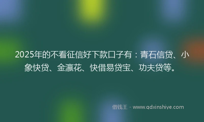 2025年的不看征信好下款口子有：青石信贷、小象快贷、金瀛花、快借易贷宝、功夫贷等。