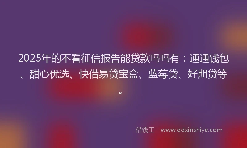 2025年的不看征信报告能贷款吗吗有：通通钱包、甜心优选、快借易贷宝盒、蓝莓贷、好期贷等。
