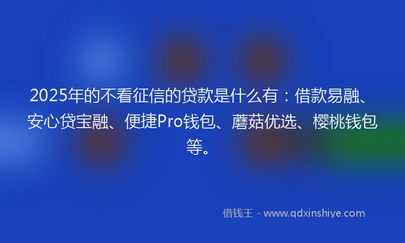 2025年的不看征信的贷款是什么有：借款易融、安心贷宝融、便捷Pro钱包、蘑菇优选、樱桃钱包等。
