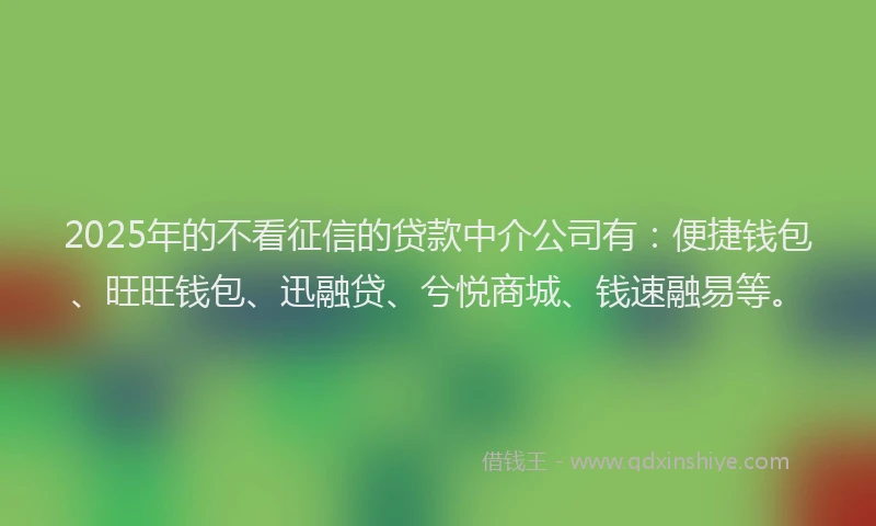 2025年的不看征信的贷款中介公司有：便捷钱包、旺旺钱包、迅融贷、兮悦商城、钱速融易等。
