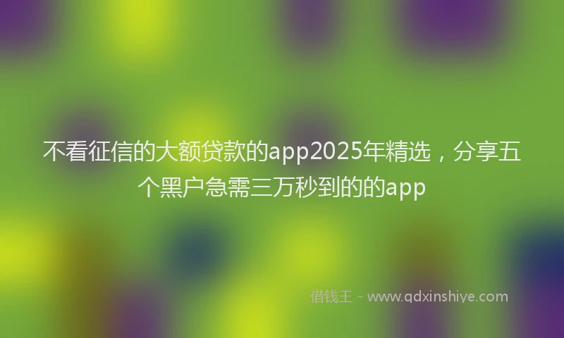 不看征信的大额贷款的app2025年精选，分享五个黑户急需三万秒到的的app
