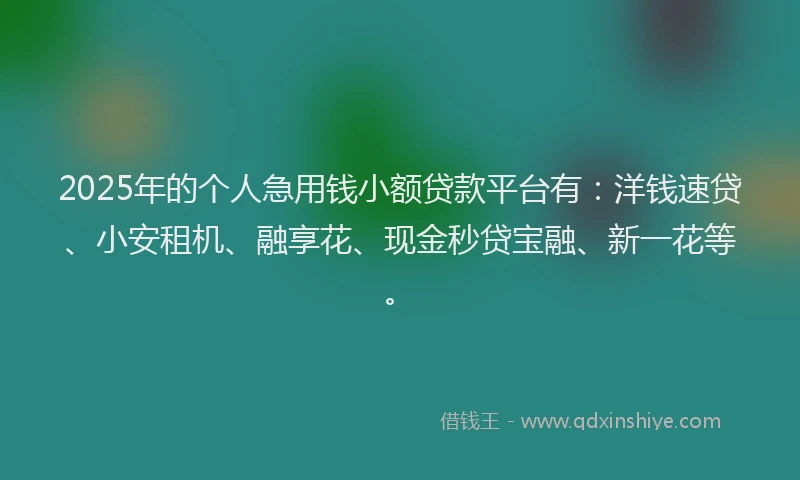 2025年的个人急用钱小额贷款平台有：洋钱速贷、小安租机、融享花、现金秒贷宝融、新一花等。