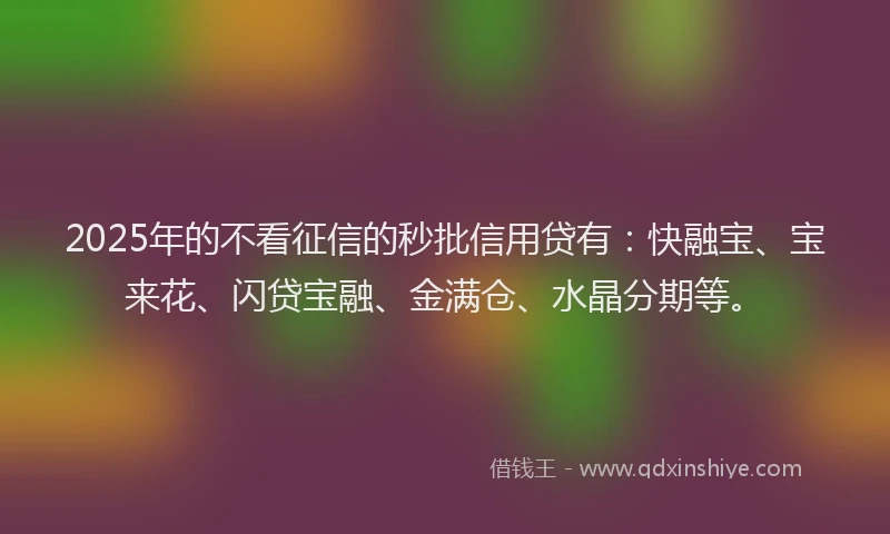 2025年的不看征信的秒批信用贷有：快融宝、宝来花、闪贷宝融、金满仓、水晶分期等。