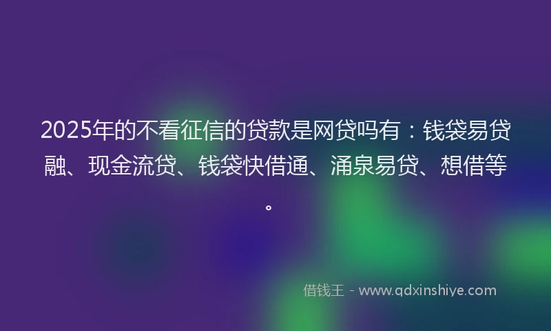 2025年的不看征信的贷款是网贷吗有：钱袋易贷融、现金流贷、钱袋快借通、涌泉易贷、想借等。