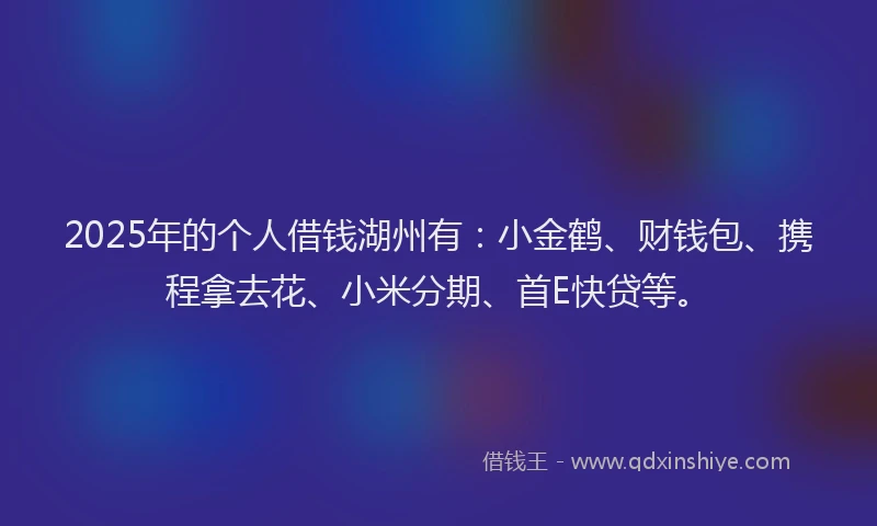 2025年的个人借钱湖州有:小金鹤、财钱包、携程拿去花、小米分期、首E快贷等。