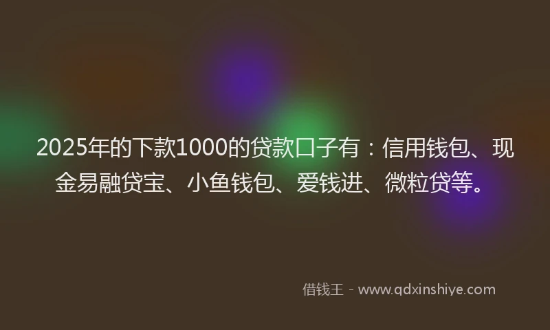 2025年的下款1000的贷款口子有：信用钱包、现金易融贷宝、小鱼钱包、爱钱进、微粒贷等。