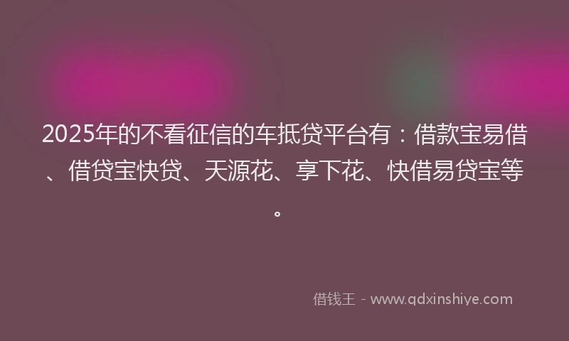 2025年的不看征信的车抵贷平台有：借款宝易借、借贷宝快贷、天源花、享下花、快借易贷宝等。