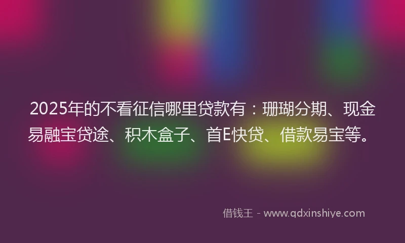 2025年的不看征信哪里贷款有：珊瑚分期、现金易融宝贷途、积木盒子、首E快贷、借款易宝等。