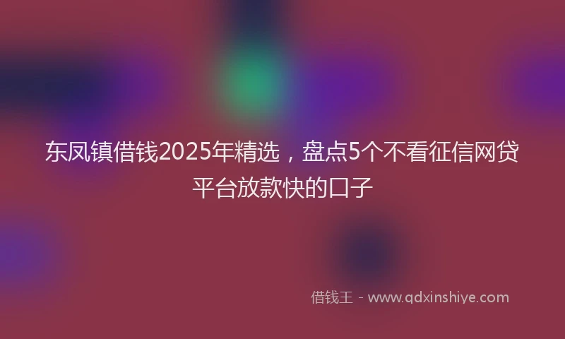 东凤镇借钱2025年精选，盘点5个不看征信网贷平台放款快的口子