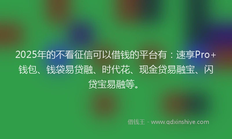2025年的不看征信可以借钱的平台有：速享Pro+钱包、钱袋易贷融、时代花、现金贷易融宝、闪贷宝易融等。
