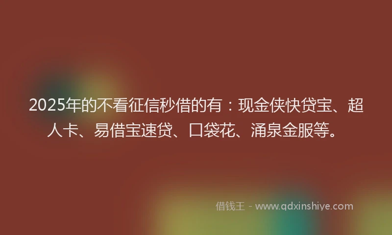 2025年的不看征信秒借的有：现金侠快贷宝、超人卡、易借宝速贷、口袋花、涌泉金服等。