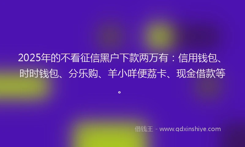 2025年的不看征信黑户下款两万有：信用钱包、时时钱包、分乐购、羊小咩便荔卡、现金借款等。