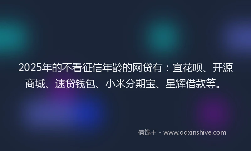 2025年的不看征信年龄的网贷有：宜花呗、开源商城、速贷钱包、小米分期宝、星辉借款等。