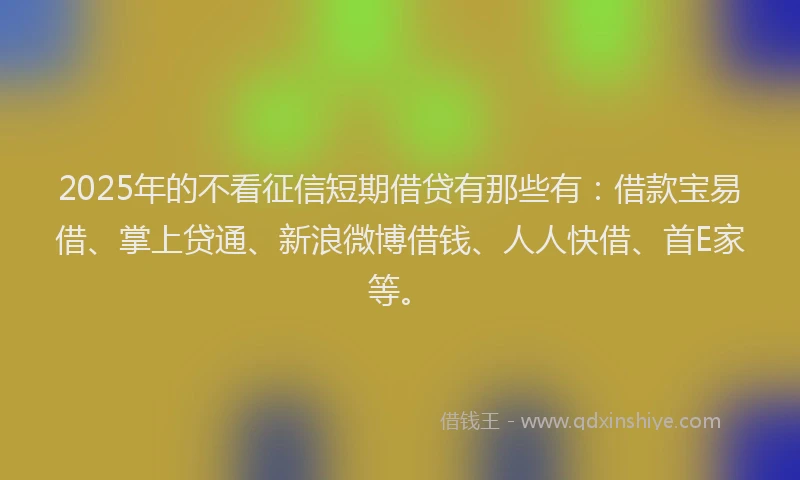 2025年的不看征信短期借贷有那些有：借款宝易借、掌上贷通、新浪微博借钱、人人快借、首E家等。
