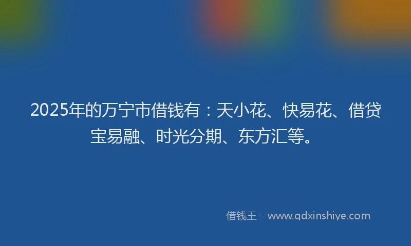 2025年的万宁市借钱有：天小花、快易花、借贷宝易融、时光分期、东方汇等。