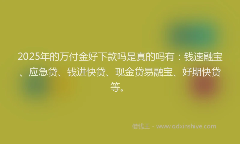 2025年的万付金好下款吗是真的吗有：钱速融宝、应急贷、钱进快贷、现金贷易融宝、好期快贷等。