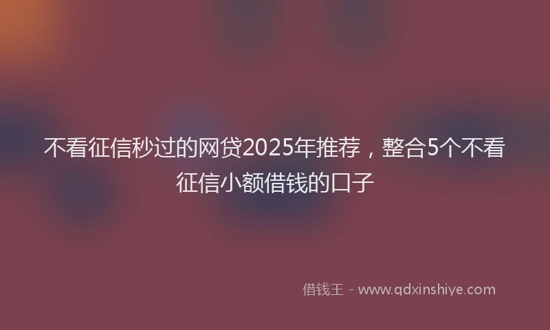 不看征信秒过的网贷2025年推荐，整合5个不看征信小额借钱的口子