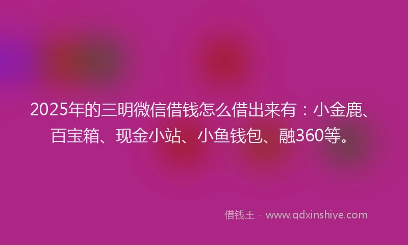 2025年的三明微信借钱怎么借出来有：小金鹿、百宝箱、现金小站、小鱼钱包、融360等。