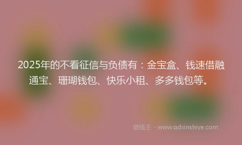 2025年的不看征信与负债有：金宝盒、钱速借融通宝、珊瑚钱包、快乐小租、多多钱包等。