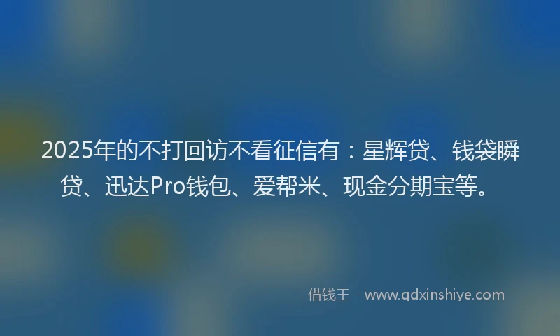 2025年的不打回访不看征信有：星辉贷、钱袋瞬贷、迅达Pro钱包、爱帮米、现金分期宝等。