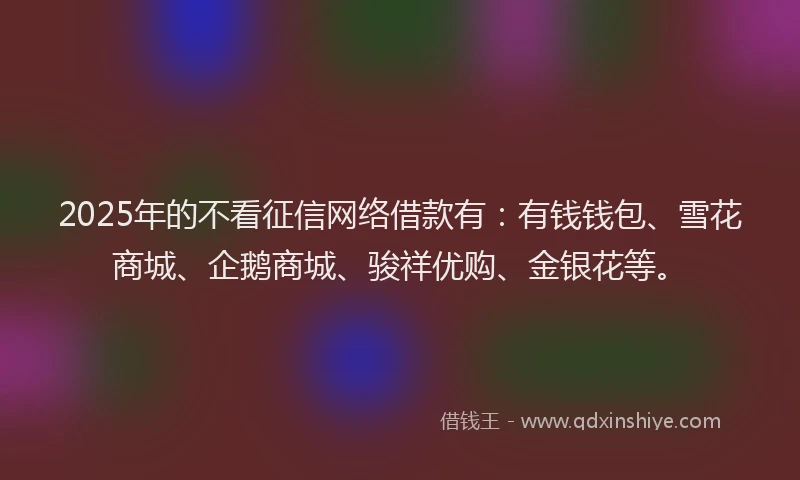 2025年的不看征信网络借款有：有钱钱包、雪花商城、企鹅商城、骏祥优购、金银花等。