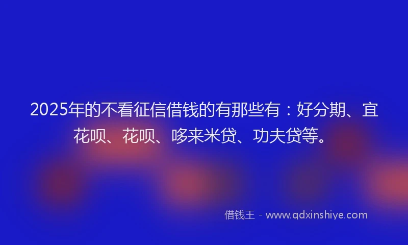 2025年的不看征信借钱的有那些有：好分期、宜花呗、花呗、哆来米贷、功夫贷等。
