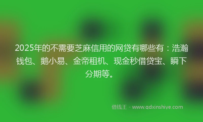 2025年的不需要芝麻信用的网贷有哪些有：浩瀚钱包、鹅小易、金帝租机、现金秒借贷宝、瞬下分期等。