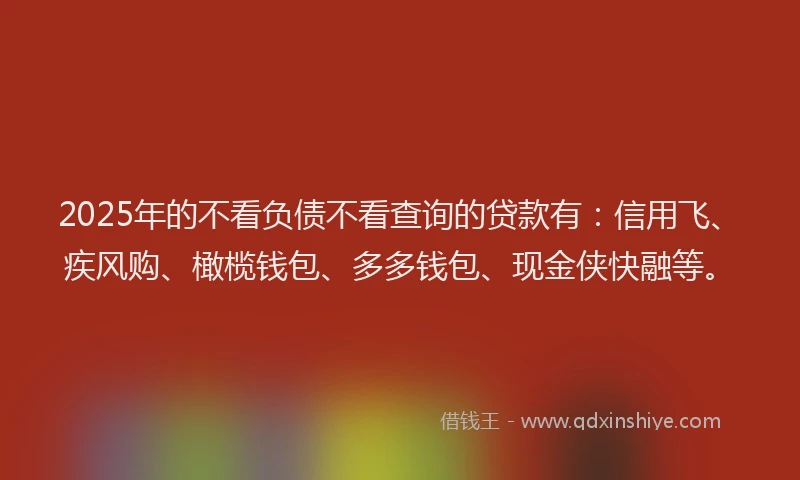 2025年的不看负债不看查询的贷款有：信用飞、疾风购、橄榄钱包、多多钱包、现金侠快融等。