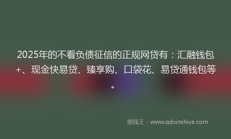 2025年的不看负债征信的正规网贷有:汇融钱包+、现金快易贷、臻享购、口袋花、易贷通钱包等。