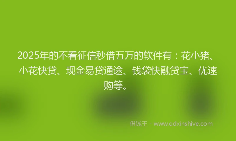 2025年的不看征信秒借五万的软件有：花小猪、小花快贷、现金易贷通途、钱袋快融贷宝、优速购等。