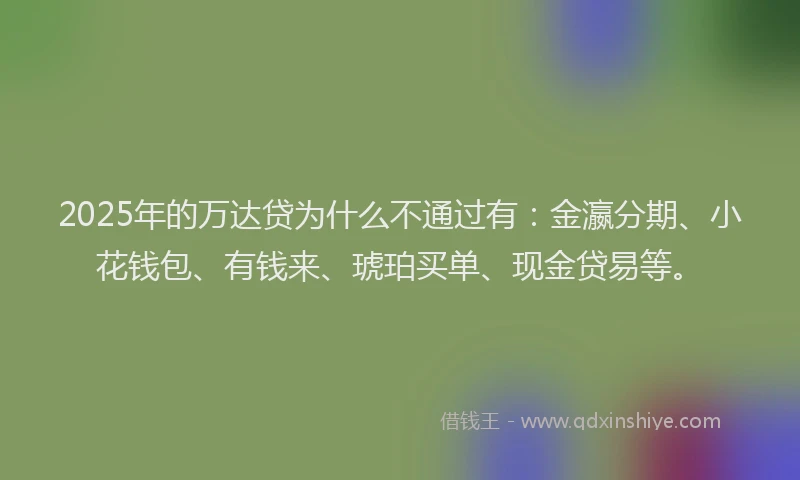 2025年的万达贷为什么不通过有：金瀛分期、小花钱包、有钱来、琥珀买单、现金贷易等。