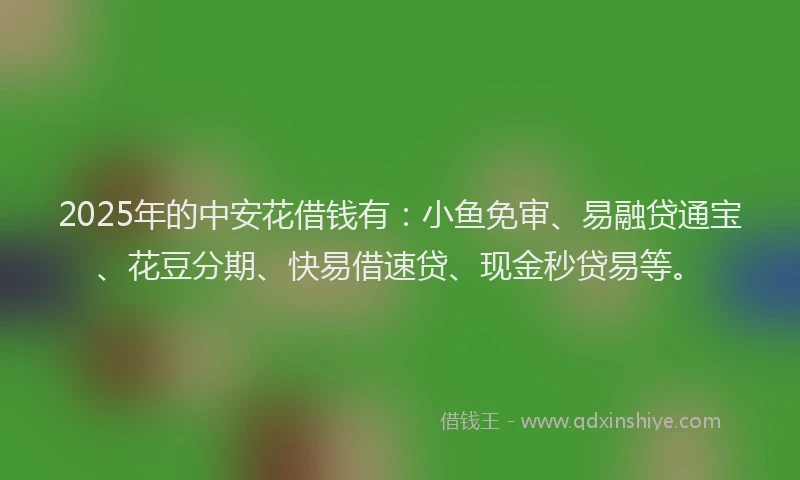 2025年的中安花借钱有：小鱼免审、易融贷通宝、花豆分期、快易借速贷、现金秒贷易等。