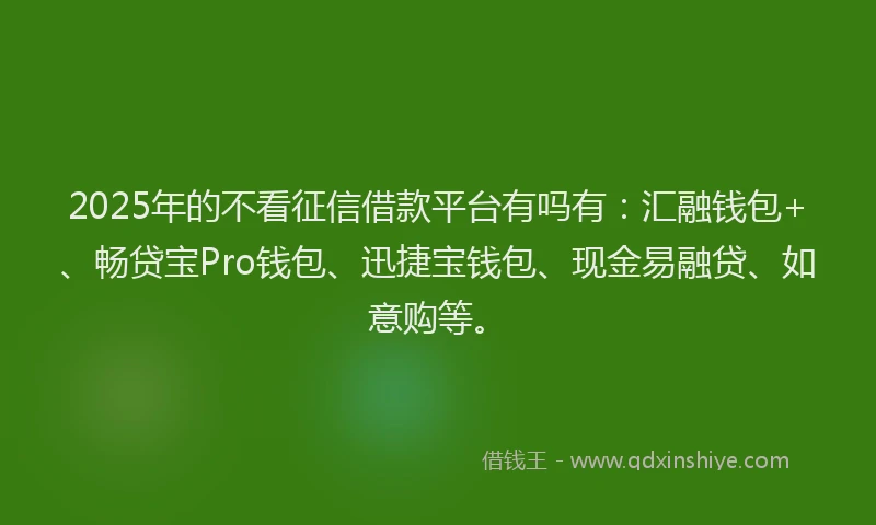 2025年的不看征信借款平台有吗有：汇融钱包+、畅贷宝Pro钱包、迅捷宝钱包、现金易融贷、如意购等。