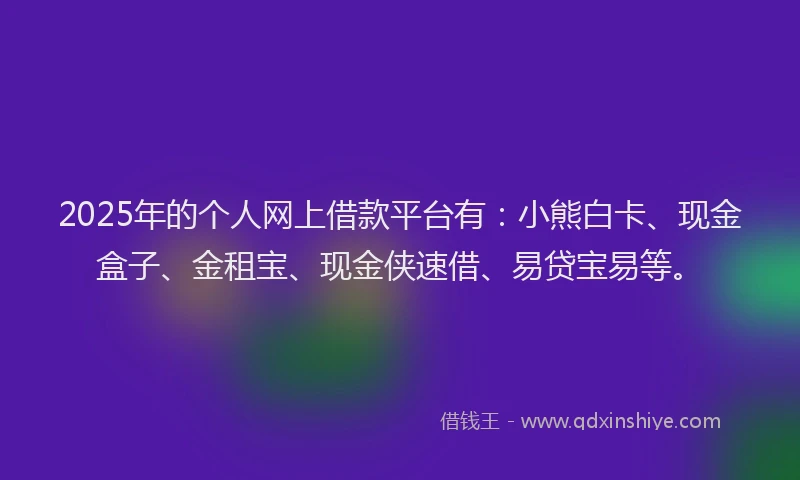 2025年的个人网上借款平台有：小熊白卡、现金盒子、金租宝、现金侠速借、易贷宝易等。