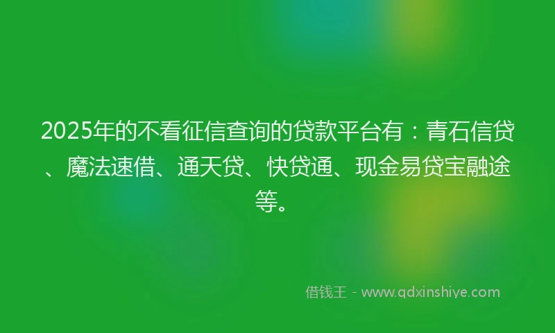 2025年的不看征信查询的贷款平台有：青石信贷、魔法速借、通天贷、快贷通、现金易贷宝融途等。